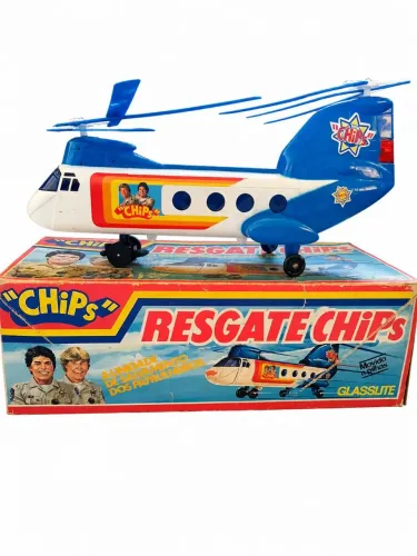 Helicóptero Resgate CHiPs Glasslite Vintage com Caixa Original FUNCIONANDO PERFEITAMENTE