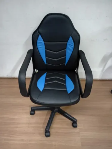 Cadeira Infantil Gamer em Couro PU Preta com Azul