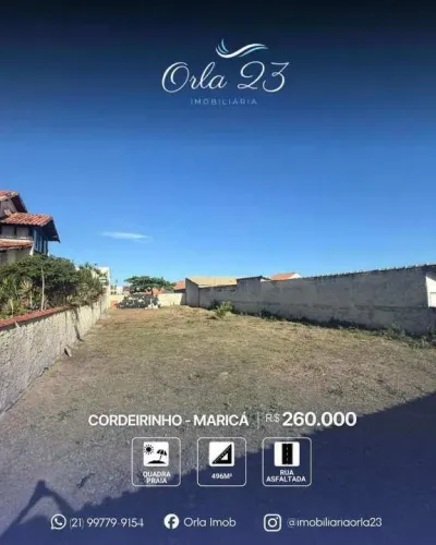 CORDEIRINHO, ORLA 23 IMOBILIÁRIA VENDE!  Terreno totalmente murado na quadra da praia