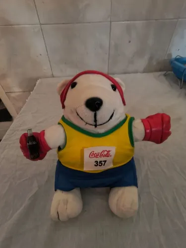 Pelúcia Urso Polar Coca-Cola Olimpíadas 2000 Sydney Boxe - Com Garrafinha