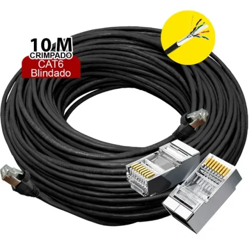 Cabo de Rede CAT6 Blindado 10 Metros Crimpado RJ45 | Entrega grátis para Campo Grande MS