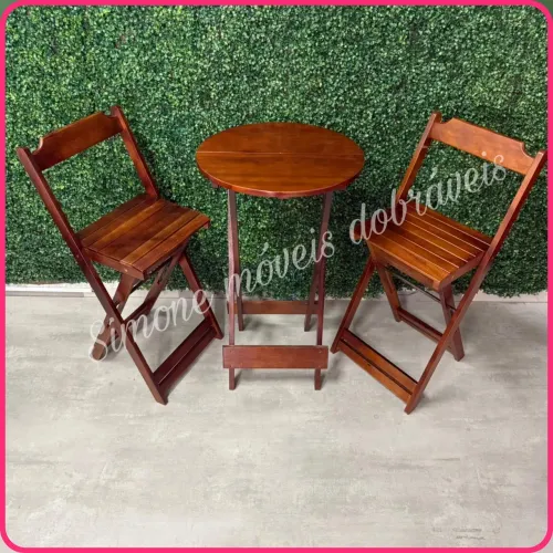 Mesa Bistrô alta dobrável com 2 bancos