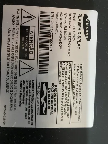 TV de Plasma Samsung 63 Polegadas Modelo PL63C7000 Com Defeito