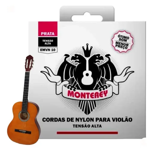 2 kit de Jogo De Cordas Para Violão Nylon Monterey EMVN10 Tensão Alta Prata - Original