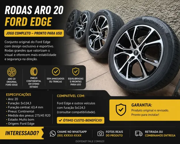 Jogo de Rodas Aro 20 Original Ford Edge com Pneus Continental