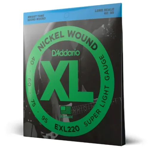 Encordoamento para baixo elétrico de calibre Super Light D'Addario XL Nickel EXL220