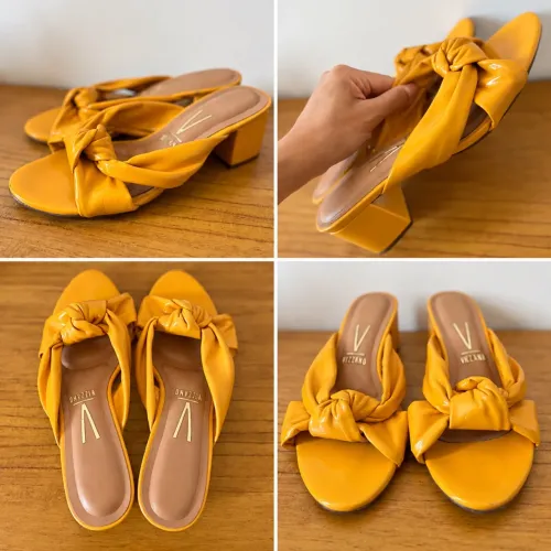 Sandália Feminina Amarela Vizzano - Salto Bloco - Modelo Elegante