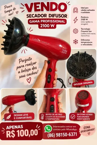 Secador com difusor para Cabelos Cacheados - GAMA