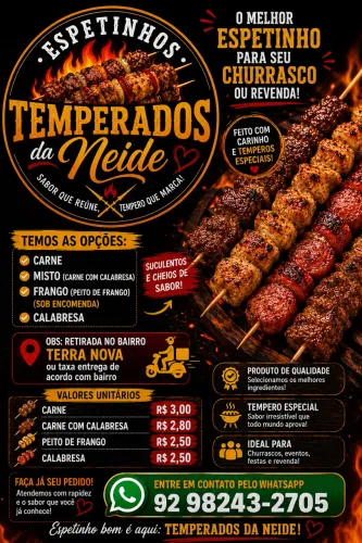 Espetinhos temperados da Neide