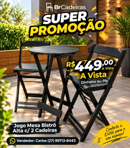 Jogo Mesa Bistro Madeira Alta c/ 2 Cadeirão 