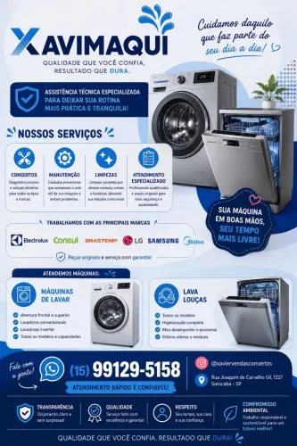 Conserto e manutenção de máquina de lavar, roupa e louça.
