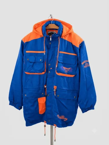 jaqueta bingchuan vintage 90's deadstock azul laranja tamanho g