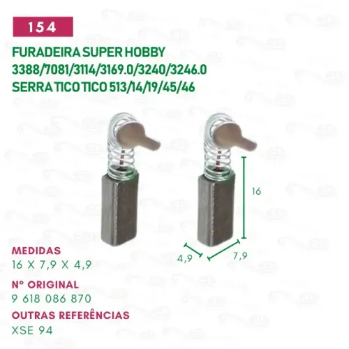 escova carvão para furadeira super hobby motor reparo cod:154 c16x7,9x4,9