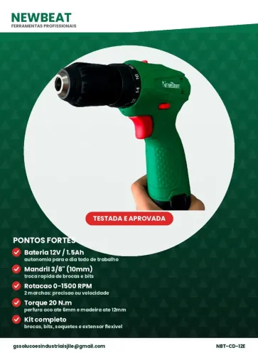 Kit Furadeira Parafusadeira Elétrica 12v Newbeat + Maleta