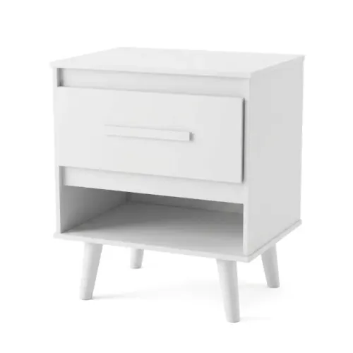 Mesa de Cabeceira Branca Retrô com Gaveta e Nicho 50cm