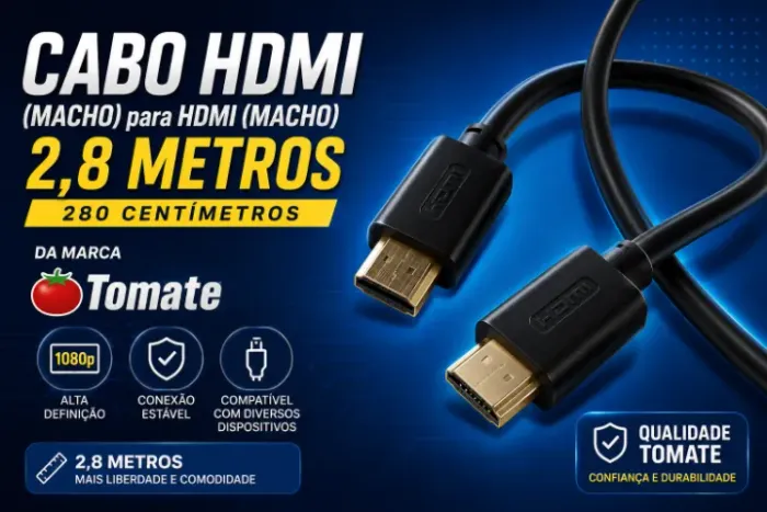 Cabo HDMI de 2,8 metros (marca Tomate) p/ TV, laptop, videogame (PlayStation & Xbox) FHD