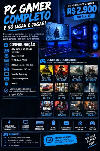 Pc gamer completo só ligar e jogar