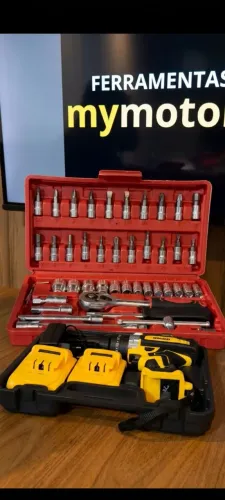 Parafusadeira Furadeira De Impacto 2 Baterias + Kit 46 Peças