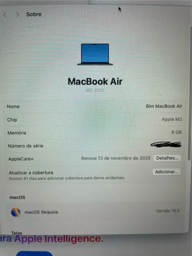 MacBook M2 com garantia Apple Care +