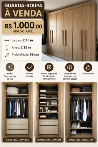 Guarda-Roupa novo Grande 6 Portas - 2,45m | R$ 1.000 Negociável