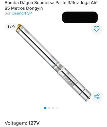 Bomba submersa palito 3/4cv joga até 85metros Dongyin 127v
