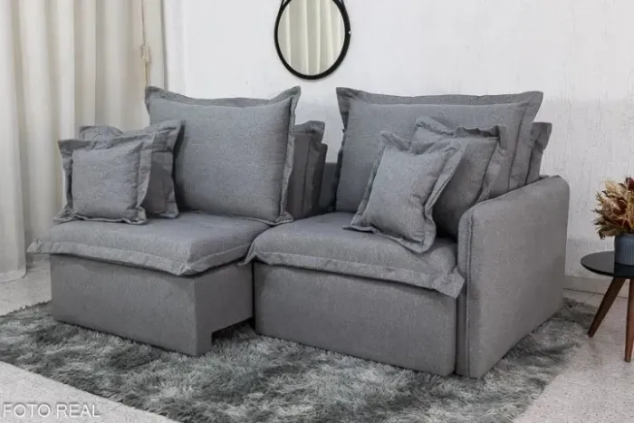Sofá 3 Lugares Retrátil Linho Elegante Cinza