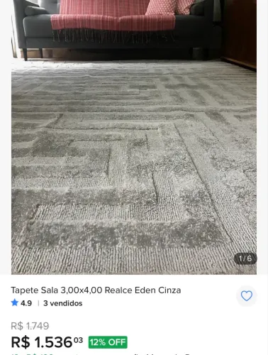 Tapete sala 3,00x4,00 Realce Eden Cinza