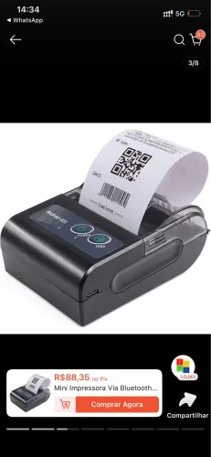 Mini impressora via Bluetooth Portátil 58mm Rápida