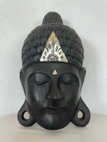 Escultura Buda em Madeira Maciça Entalhada à Mão - 59 cm