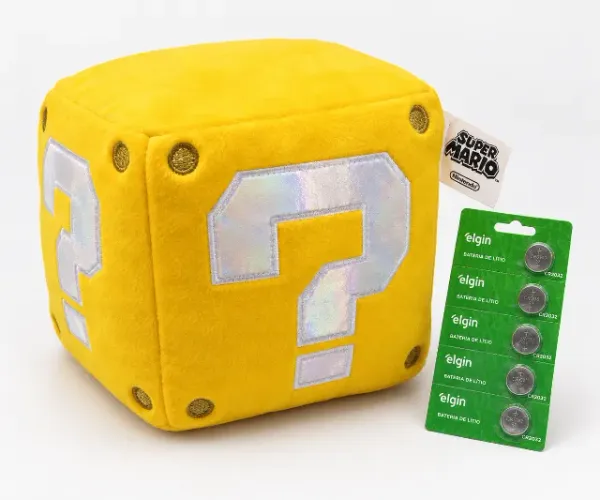 Pelúcia Bloco de Interrogação Super Mario c/ Som (Nintendo) + Baterias