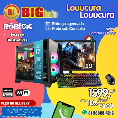 Computador Completo I7 8gb Ssd 256gb Tela 19 Teclado Mouse Wifi - NOVO - Garantia 