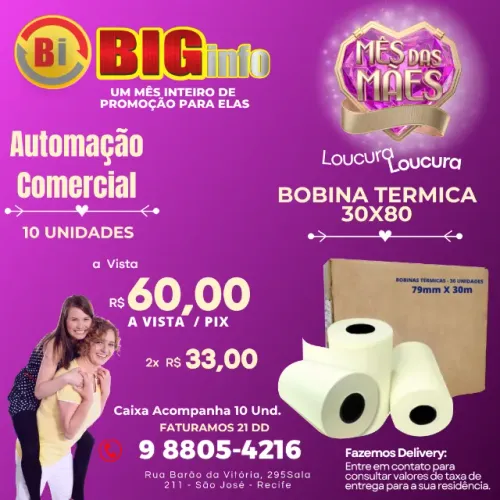 Bobina Térmica 80x30 Caixa Com 10 Unidades