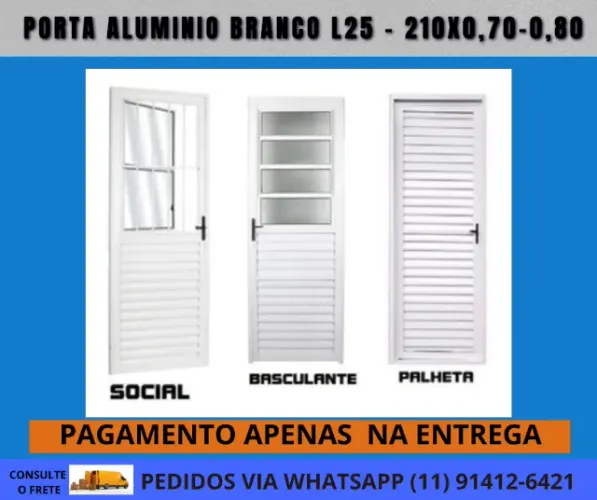 porta aluminio completa 210x70 linha25 cod Kp85