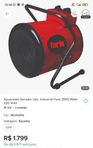 Aquecedor secador industrial 3000w furio
