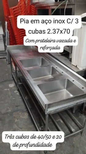 Pia de inox com 3 cubas 2.38x70