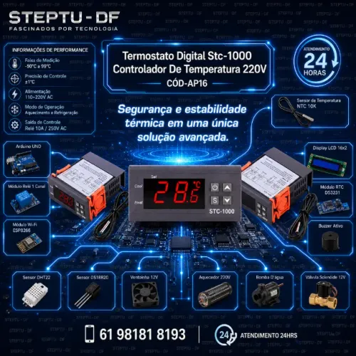 Termostato Digital Stc-1000 Controlador De Temperatura 220V  Arduino Automação COD-AP16  