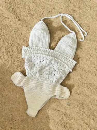 Body / Maiô em Crochê Artesanal Off-White (Frente Única)