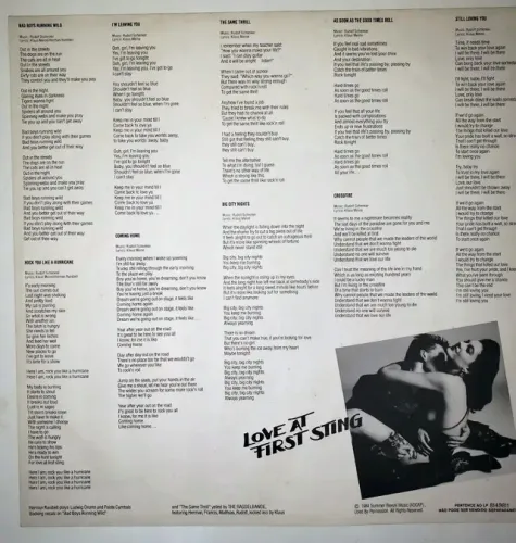 Scorpions - Somente Encarte LP- Love At First Sting (Original 1984)