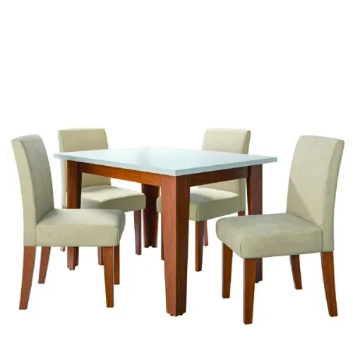 Mesa de Jantar Tok com 4 Cadeiras na cor Pérola