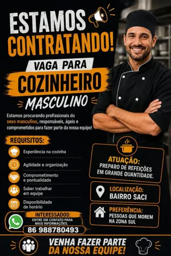 Vaga para cozinheiro profissional