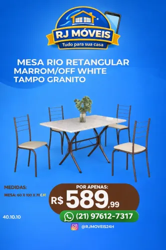 Mesa retangular tampo granito c/4 cadeiras (Pague na entrega)