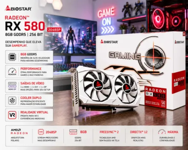 Placa de Vídeo Biostar AMD Radeon RX 580 2048SP, 8GB, GDDR5, 256 Bit, White