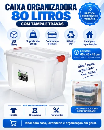 Caixa Organizadora 80 Litros com Tampa e Travas ?