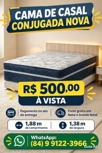 Linda cama de casal nova, conjugada, base e colchão, entrega grátis.
