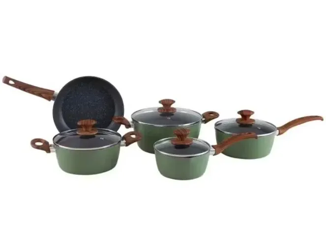 Jogo de Panelas Brinox Ceramic Life Olive 5 Peças Antiaderente Cerâmico Alumínio Tampas de