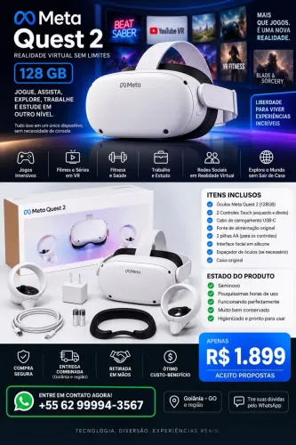 Oculus Quest 2 128GB Completo + 2 Controles | Estado de Novo | Goiânia