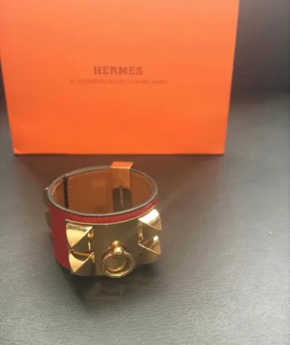 Bracelete Hermès Collier de Chien Vermelho - Ferragens Ouro