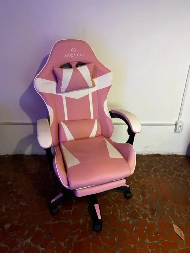 Cadeira Gamer Arcalli Rosa e Branca - Reclinável