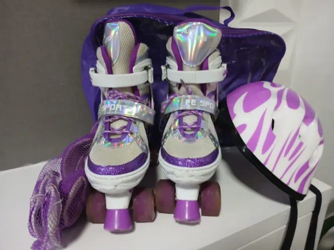Patins 4 rodas roxo led luminoso veste 39 até 44