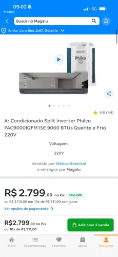 Ar Condicionado 9.000 BTUs Novo